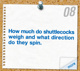 How much do shuttlecocks weigh and what direction do they spin.